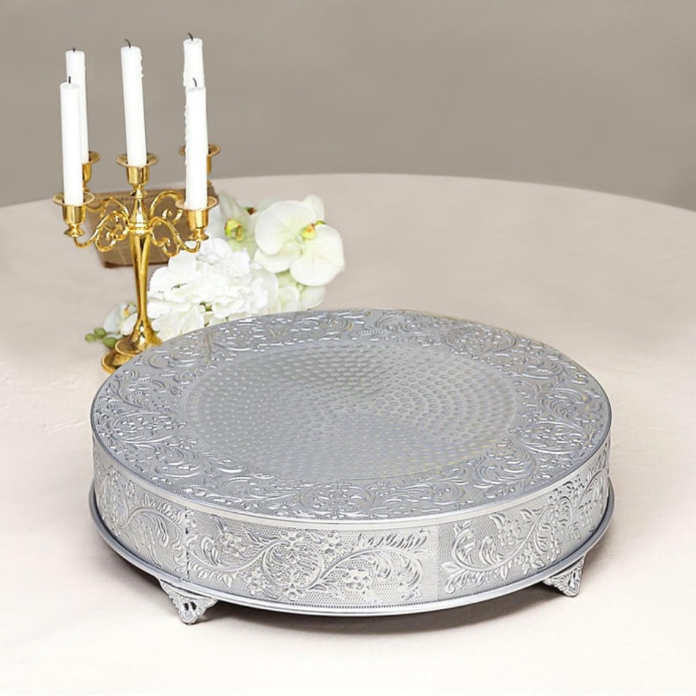 Metal 22" Round Cake Pedestal Stand Matte Silver